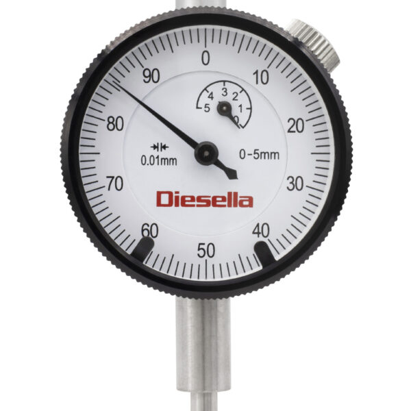 Diesella Måleur 0-5 mmx0,01 mm med justerbare tolerancemærker og fladt dæksel