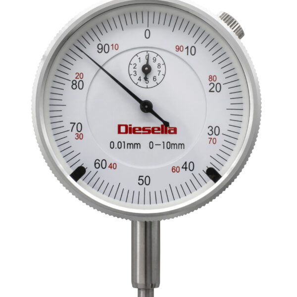 Diesella Måleur 0-10x0,01 mm DIN 878 med justerbare tolerancemærker og bagplade med øje
