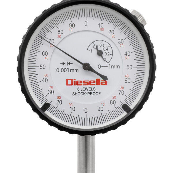 Diesella Præcisions Måleur 0-1x0,001 mm med justerbare tolerancemærker og dæksel med øje