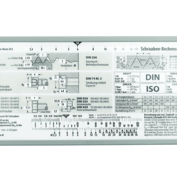Diesella Gevindlære diagram for metrisk DIN gev, dimensioner, moment