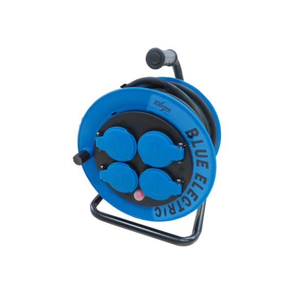 Blue Electric Basicline kabeltromle med 4 udtag, 40 meter, blå